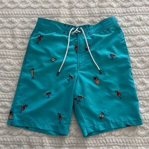 Tommy Bahama Men’s Blue Lined Swim Trunks Embroidered Tropical Cocktails - Small